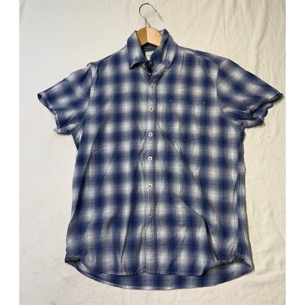 Thread & Cloth Mens plaid Button Up Shirt Size small Blue shorts sleeve